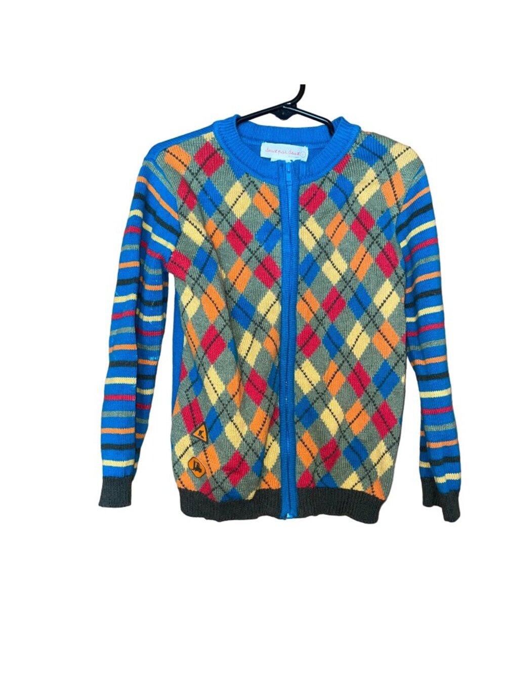 Deux Par Deux Kids Argyle & Stripe Knit Cardigan Sweater With Zipper Size 4